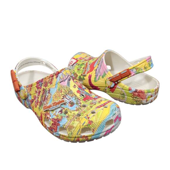 DISNEY CROCS WOMENS 9 MENS 7 MAGIC KINGDOM MAP W/ CHARMS STATEMENT COLORFUL FUN - Picture 7 of 10